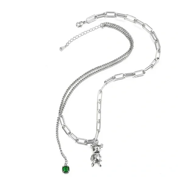 New - Anthropologie Patina Silver Cute Bear Love Peace Heart Necklace - Picture 5 of 15